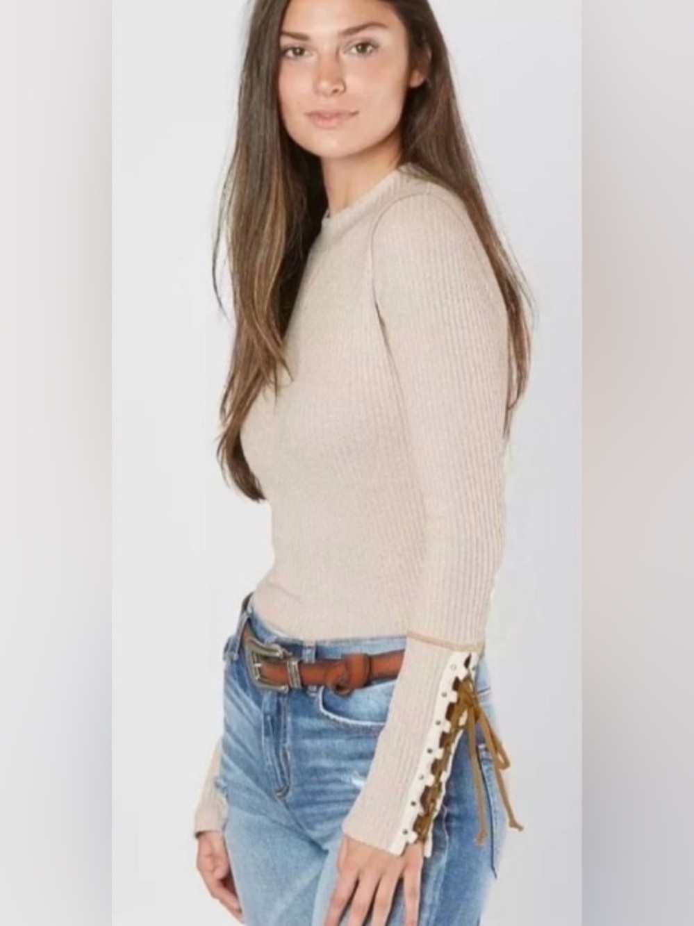 Free People mountaineer top with lace-up cuffs